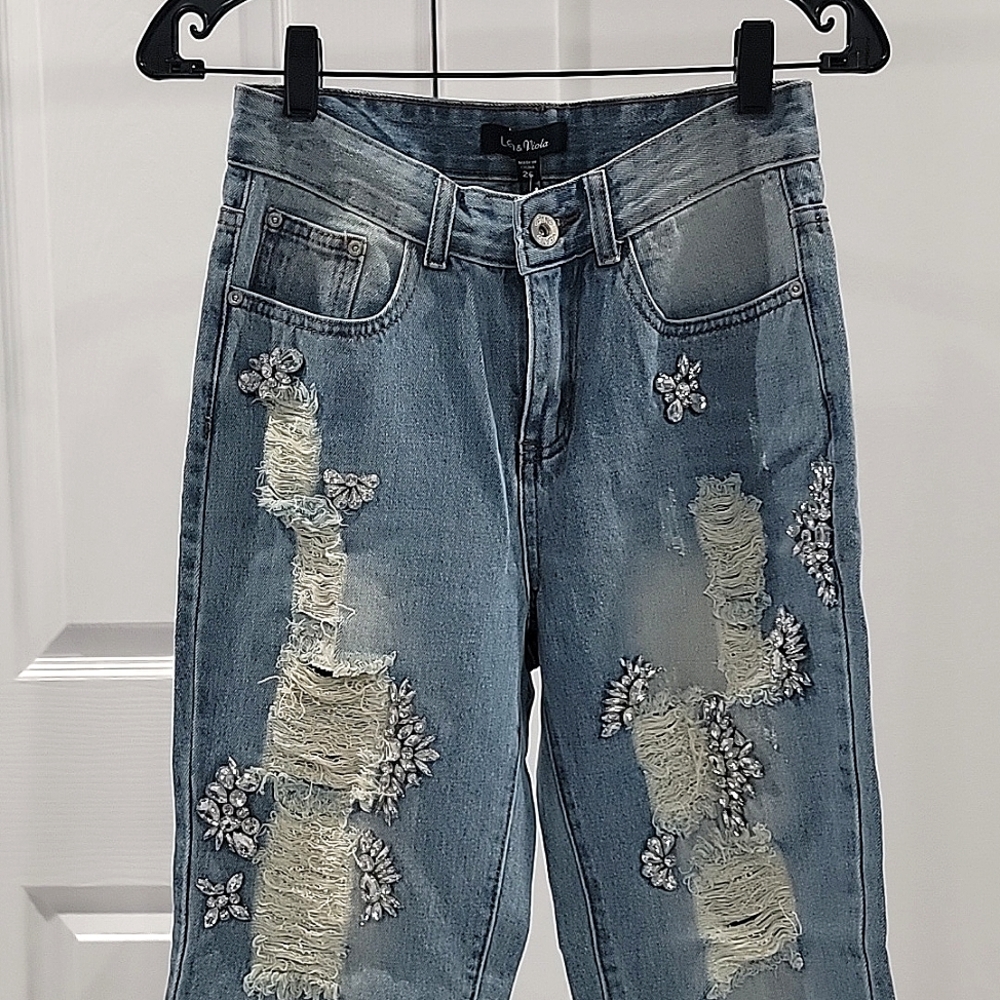 Lea & Viola Embellished Boyfriend Jeans